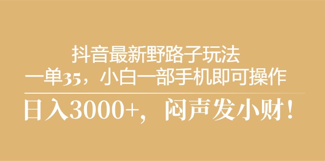 （10766期）抖音最新野路子玩法，一单35，小白一部手机即可操作，，日入3000+，闷…-高华