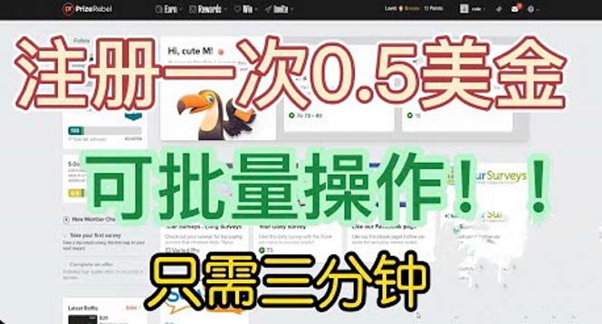 国外项目注册一次0.5美金 只需三分钟无脑操作 可批量放大 小白工作室福利-高华