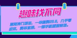 蓝海冷门项目,趣味找不同,一单利润29.8,几乎零成本,一部手机就能变现-高华