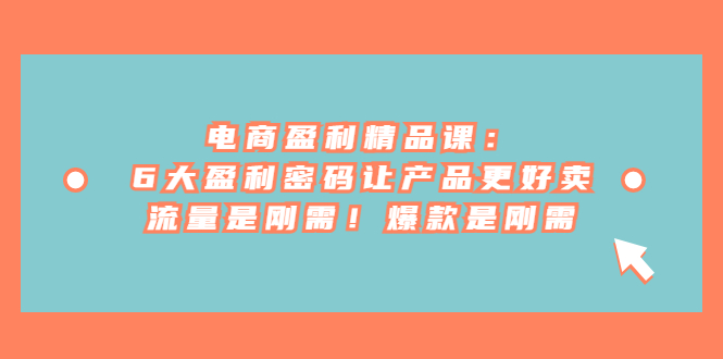 电商 盈利精品课:6大盈利 密码让产品更好卖,流量是刚需!爆款是刚需-高华