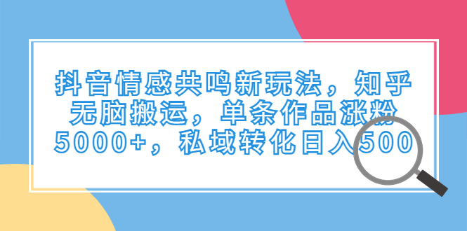 抖音情感共鸣新玩法,知乎无脑搬运,单条作品涨粉5000+,私域转化日入500-高华