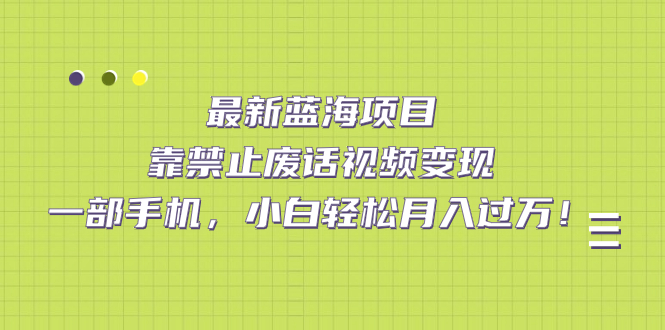 最新蓝海项目,靠禁止废话视频变现,一部手机,小白轻松月入过万!-高华