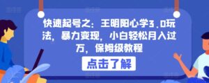 快速起号之:王明阳心学3.0玩法,暴力变现,小白轻松月入过万,保姆级教程.-高华