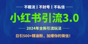 2024年4月最新小红书引流3.0玩法，日引500+精准粉，加爆你的微信！-高华