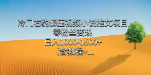 冷门右豹解压视频小说推文项目,零粉丝变现,日入1000-1500+。-高华