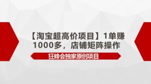 【淘宝超高价项目】1单赚1000多，店铺矩阵操作-高华