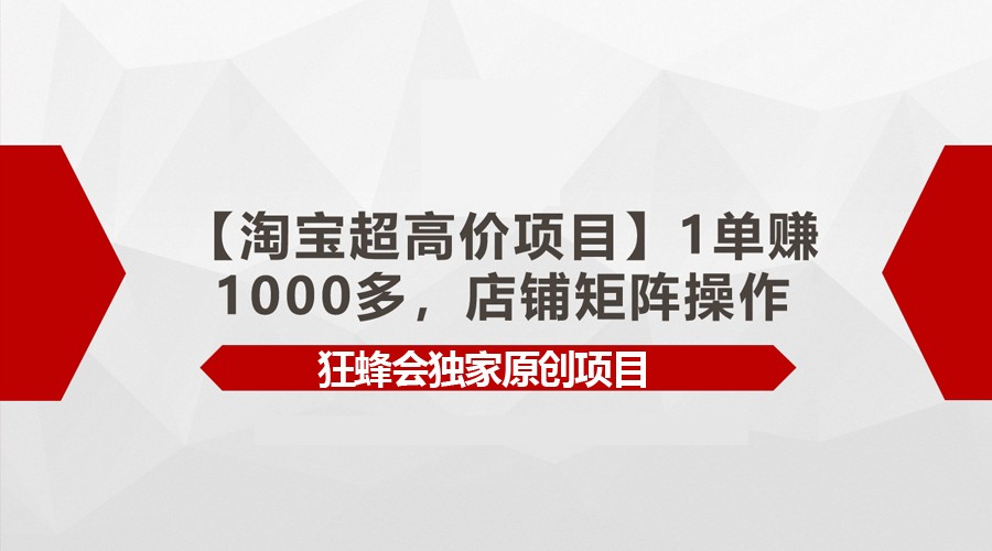 【淘宝超高价项目】1单赚1000多,店铺矩阵操作-高华