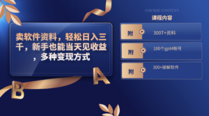 卖软件资料,轻松日入三千,新手也能当天见收益,多种变现方式-高华